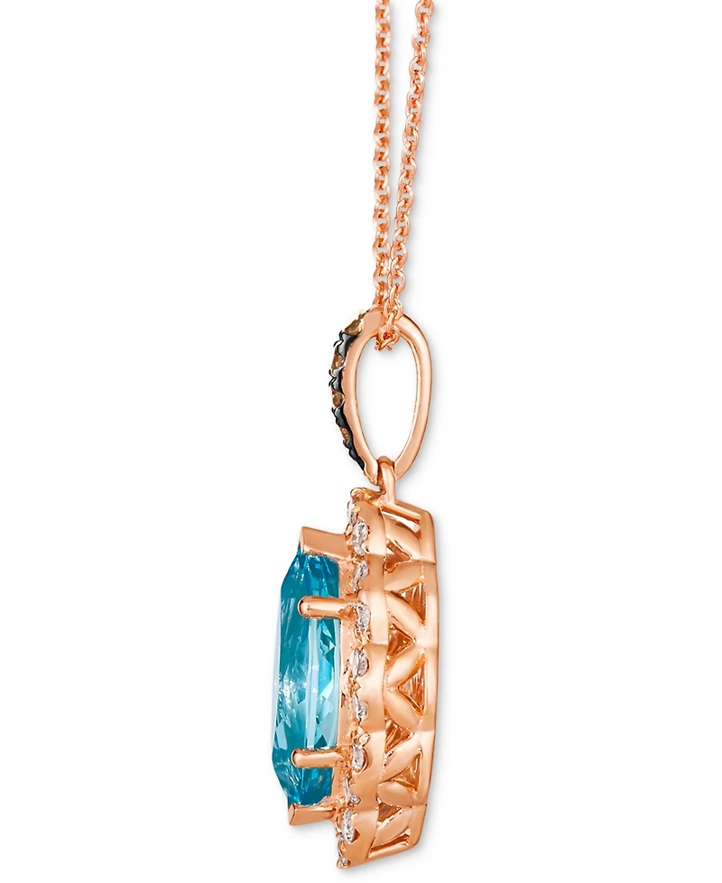 Le Vian Blue Topaz (1-3/4 ct. t.w.) & Diamond (3/8 ct. t.w.) Marquise Halo Pendant Necklace in 14k Rose Gold, 18" + 2" extender