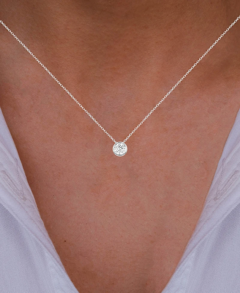 2-Pc. Set Cubic Zirconia Bezel Solitaire Pendant Necklace & Matching Stud Earrings