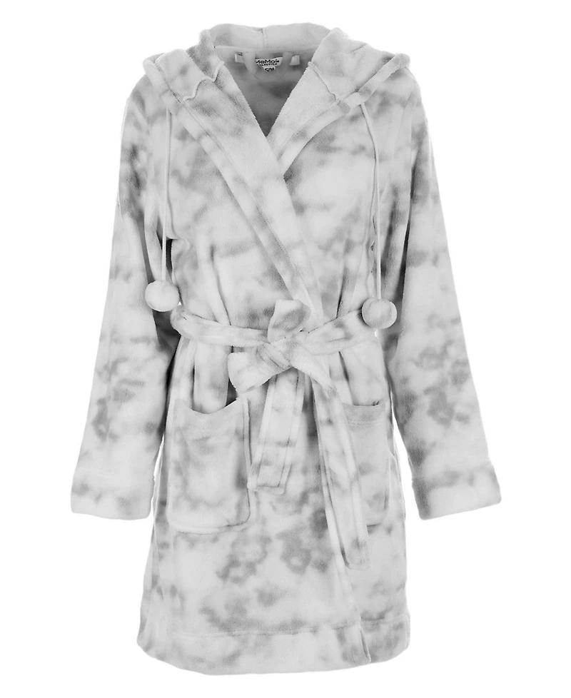 MeMoi Women's Marble Luxe Fleece Plush Pom Robe