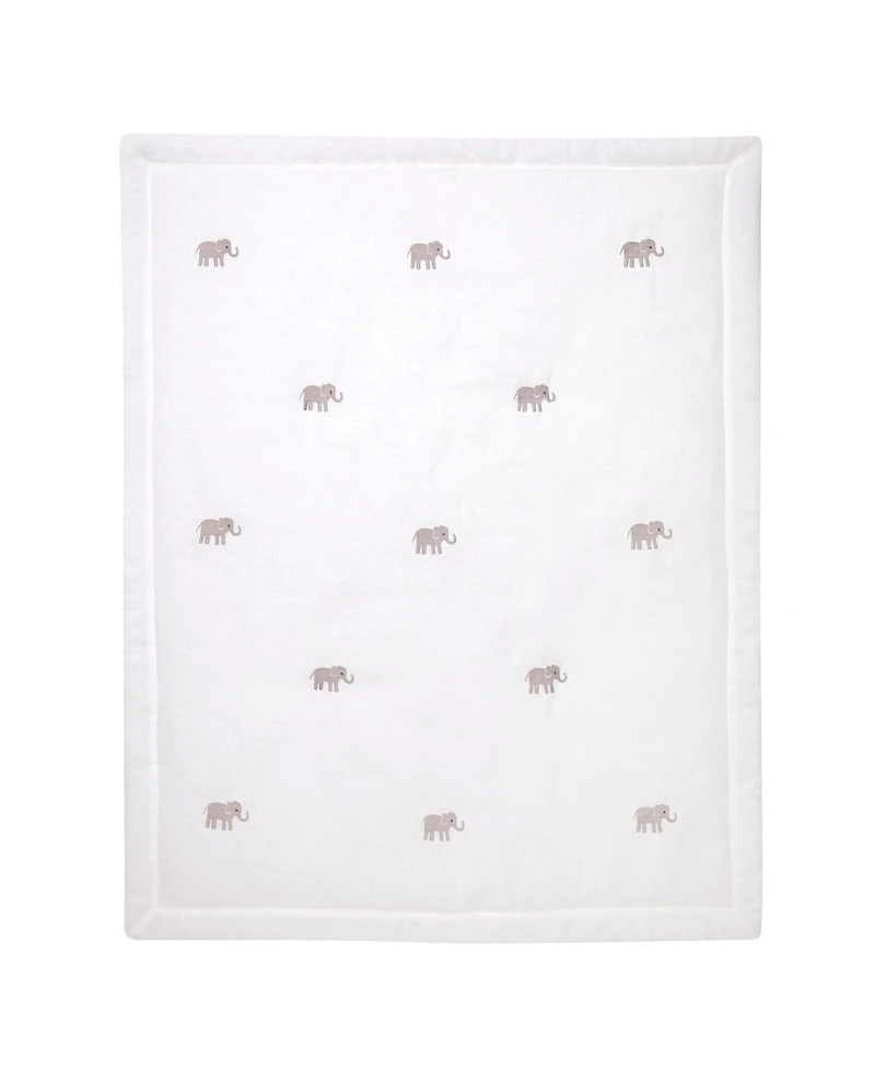 Lambs & Ivy Signature Elephant Creamy White Linen Embroidered Baby Crib Quilt