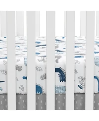 Lambs & Ivy Baby Dino 100% Cotton Blue/White/Gray Dinosaur Fitted Crib Sheet