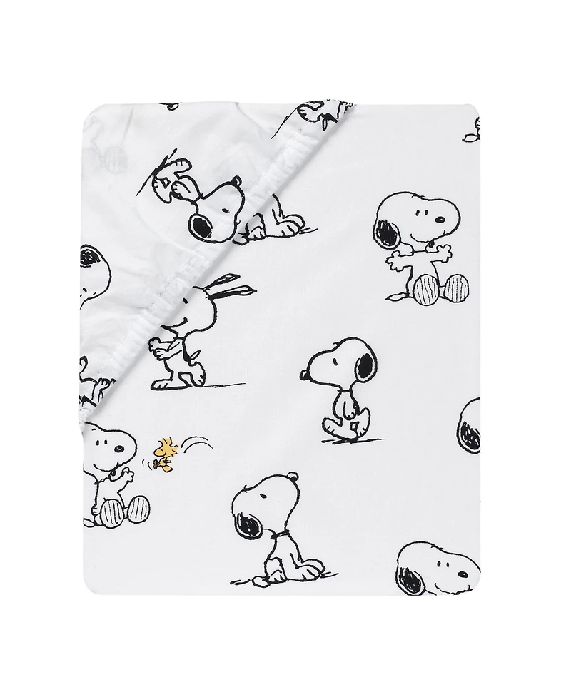 Lambs & Ivy Baby Classic Snoopy 100% Cotton White/Black Fitted Crib Sheet