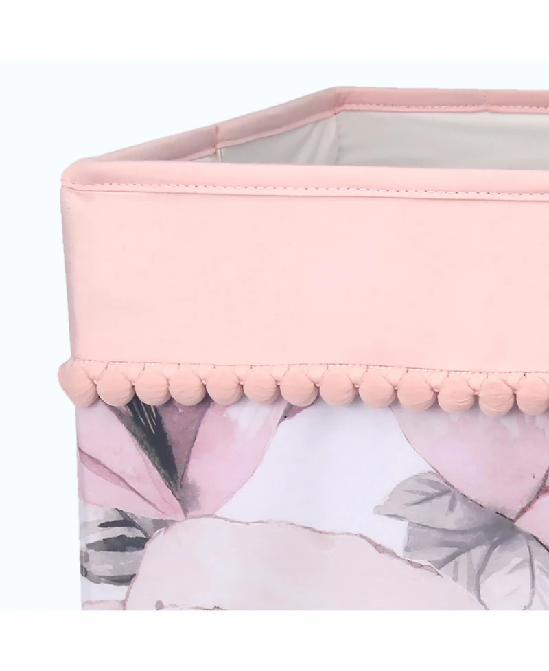 Lambs & Ivy Signature Botanical Baby Watercolor Floral Storage/Hamper - Pink/Gray/White