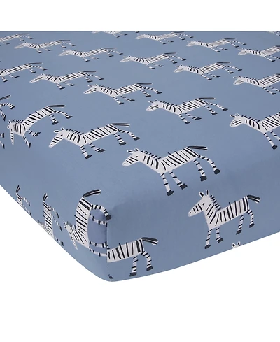 Lambs & Ivy Signature Zebra Blue Organic Cotton Breathable Fitted Crib Sheet