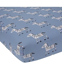 Lambs & Ivy Signature Zebra Blue Organic Cotton Breathable Fitted Crib Sheet