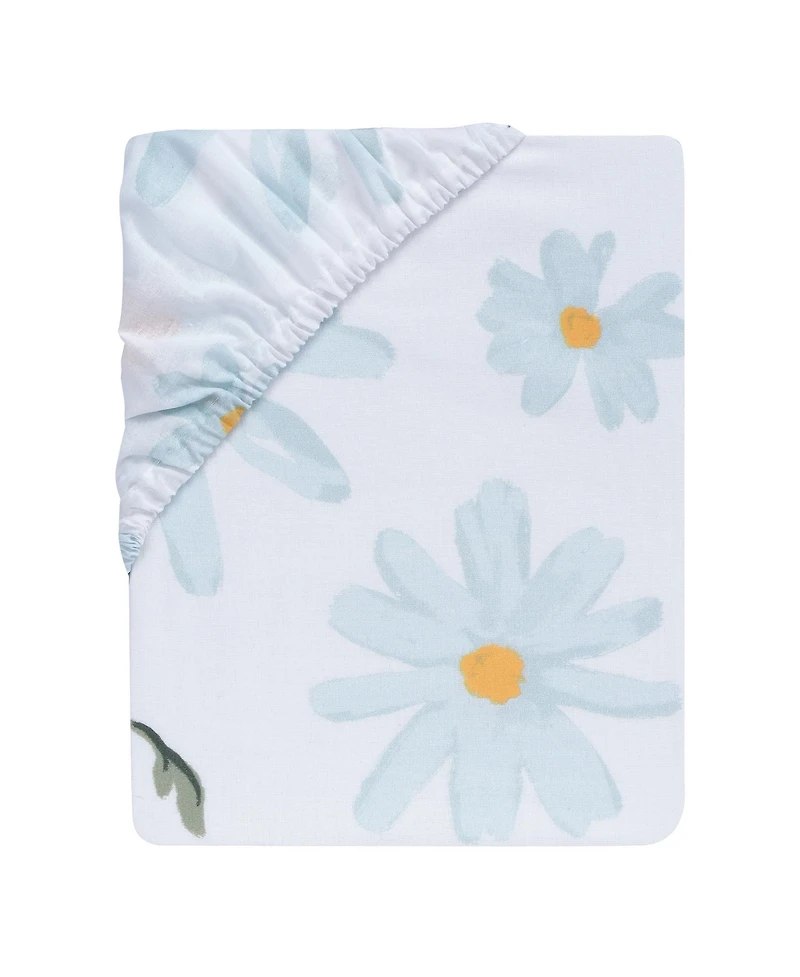 Lambs & Ivy Sweet Daisy 100% Cotton White/Blue Floral Baby Fitted Crib Sheet