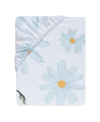 Lambs & Ivy Sweet Daisy 100% Cotton White/Blue Floral Baby Fitted Crib Sheet