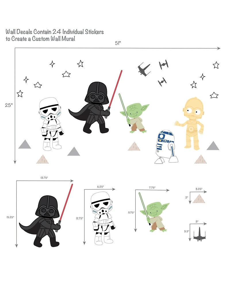 Lambs & Ivy Star Wars Classic Wall Decals - Yoda, Darth Vader, R2-D2, C-3PO