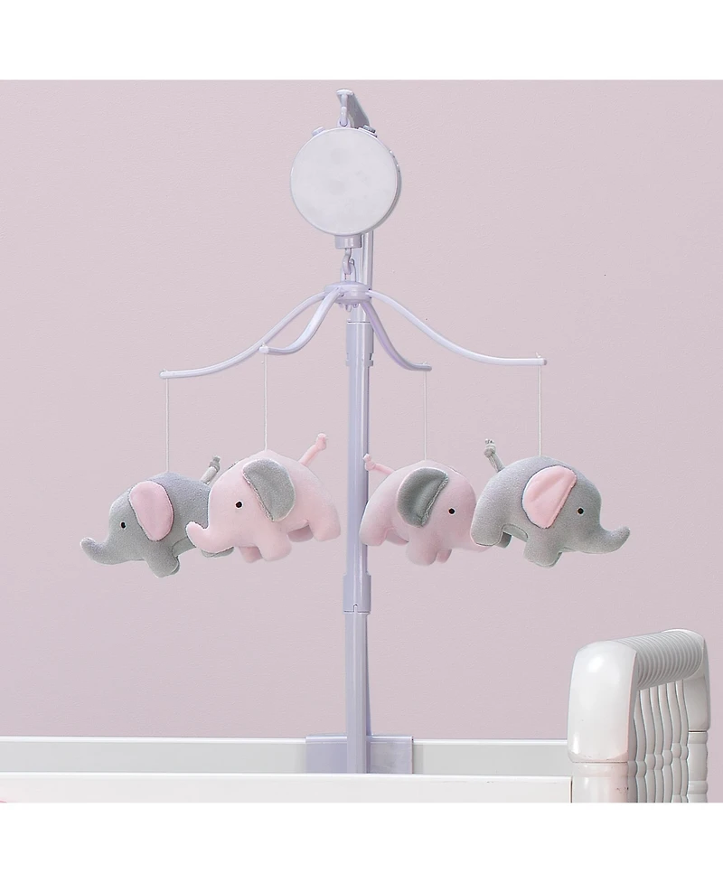 Bedtime Originals Eloise Pink/Gray Elephant Musical Baby Crib Mobile