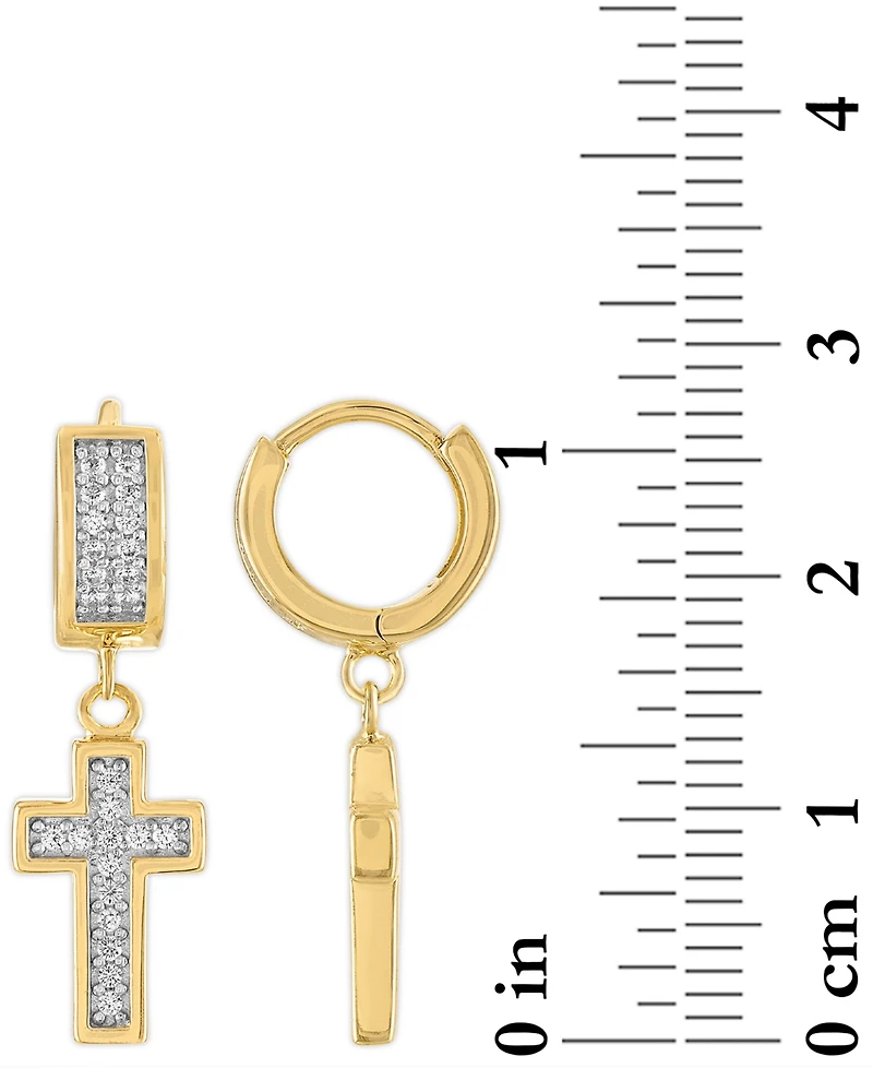 Esquire Men's Jewelry Cubic Zirconia Cross Dangle Huggie Hoop Earrings in 14k Gold-Plated Sterling Silver, Created for Macy's