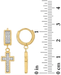 Esquire Men's Jewelry Cubic Zirconia Cross Dangle Huggie Hoop Earrings in 14k Gold-Plated Sterling Silver, Created for Macy's
