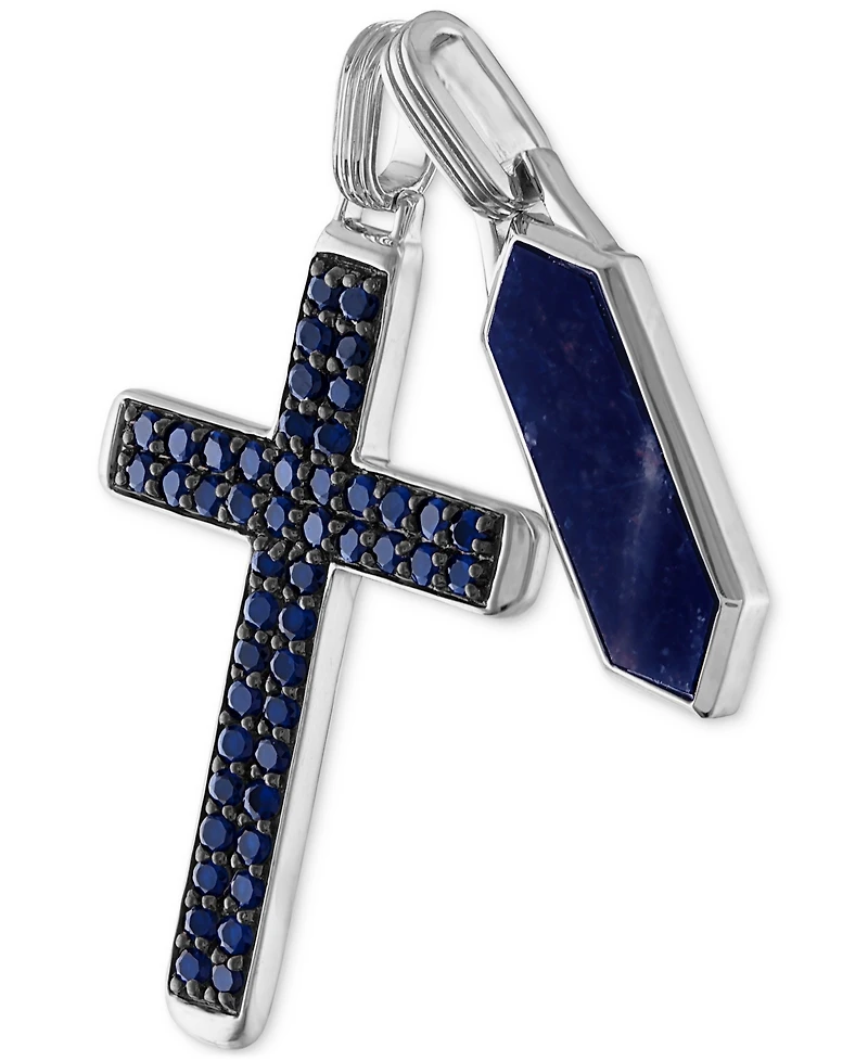Esquire Men's Jewelry 2-Pc. Set Lapis Lazuli & Cubic Zirconia Dog Tag & Cross Pendants in Sterling Silver, Created for Macy's