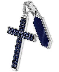 Esquire Men's Jewelry 2-Pc. Set Lapis Lazuli & Cubic Zirconia Dog Tag & Cross Pendants in Sterling Silver, Created for Macy's