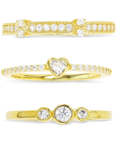3-Pc. Set Cubic Zirconia Beaded, Heart, & Bezel Stack Rings
