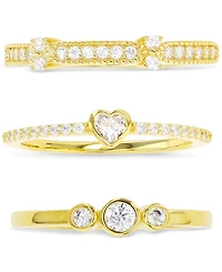 3-Pc. Set Cubic Zirconia Beaded, Heart, & Bezel Stack Rings