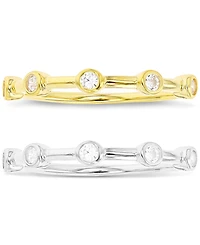 2-Pc. Set Cubic Zirconia Bezel Stack Rings Sterling Silver & 14k Gold-Plate