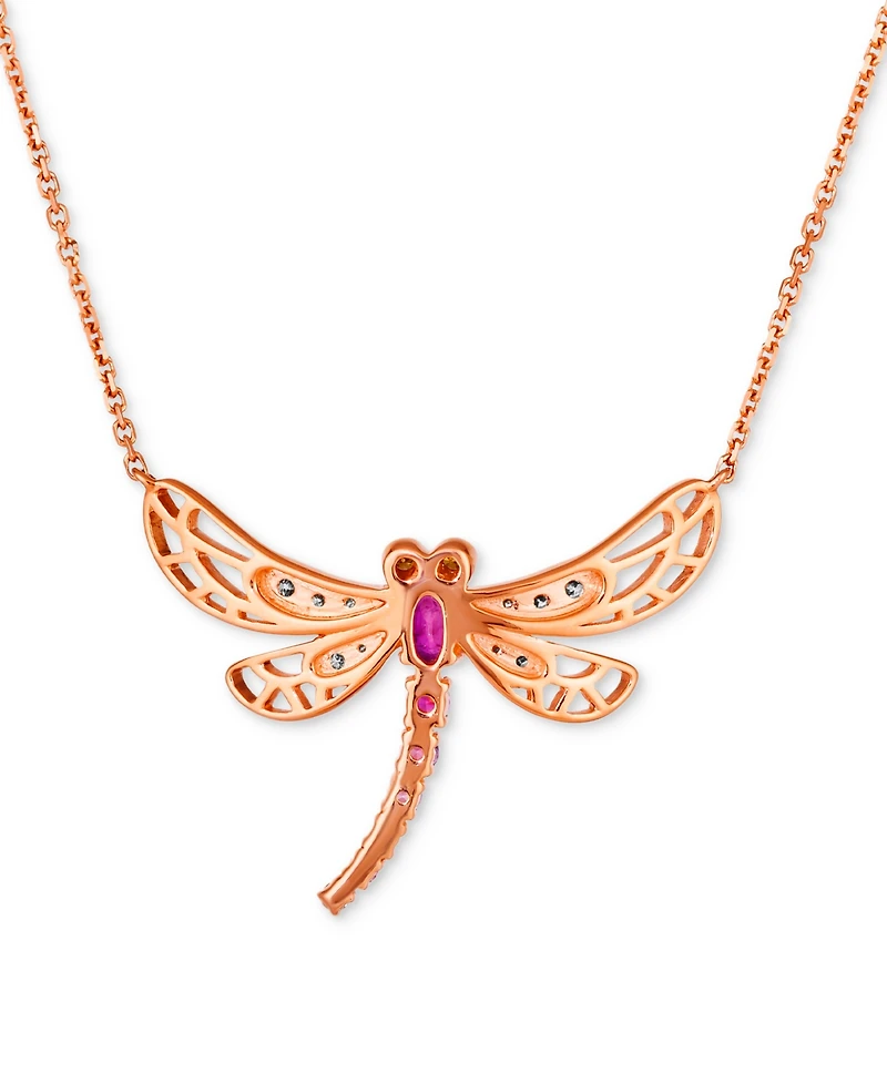 Le Vian Multi-Gemstone (3/8 ct. t.w.) & Diamond (1/6 ct. t.w.) Dragonfly Pendant Necklace in 14k Rose Gold, 18" + 2" extender
