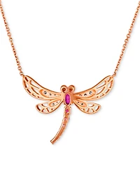 Le Vian Multi-Gemstone (3/8 ct. t.w.) & Diamond (1/6 ct. t.w.) Dragonfly Pendant Necklace in 14k Rose Gold, 18" + 2" extender