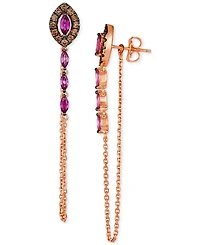 Le Vian Chocolatier Raspberry Rhodolite (3/4 ct. t.w.) & Chocolate Diamonds (3/8 ct. t.w.) Linear Drop Earrings in 14k Rose Gold