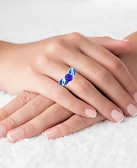 Purple Cubic Zirconia & Lab-Grown Opal Inlay Ring Sterling Silver
