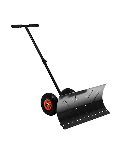Outsunny Snow Shovel, Rolling Pusher with 29" Blade, Wheels & Tilt,