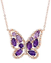 Lali Jewels Multi-Gemstone (1-3/4 ct. t.w.) & Diamond (1/8 ct. t.w.) Butterfly Pendant Necklace in 14k Gold, 16" + 2" extender (Also in Amethyst)