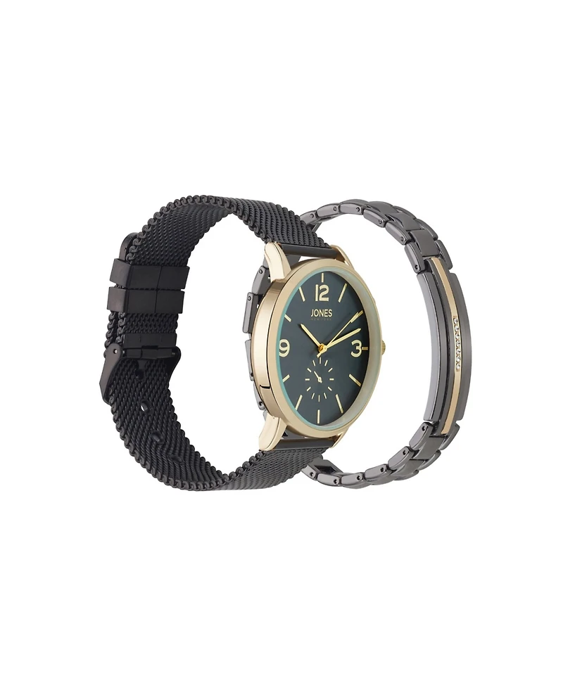 Jones New York Men's Analog Black Metal Alloy Bracelet Watch, 42mm and Bracelet Set