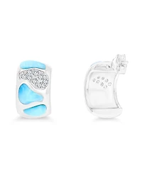 Macy's Larimar and Cubic Zirconia Accent Mosaic Half Hoop Earrings in Sterling Silver