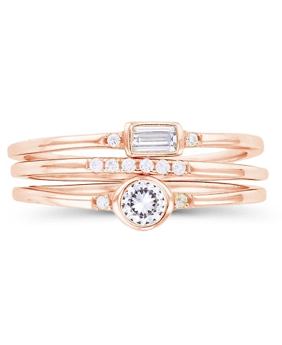 Macy's Round and Baguette Cubic Zirconia Stacked Ring (1/2 ct. t.w.) 14 Karat Rose Gold Over Sterling Silver Set, 3 Piece