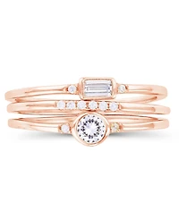 Macy's Round and Baguette Cubic Zirconia Stacked Ring (1/2 ct. t.w.) 14 Karat Rose Gold Over Sterling Silver Set, 3 Piece