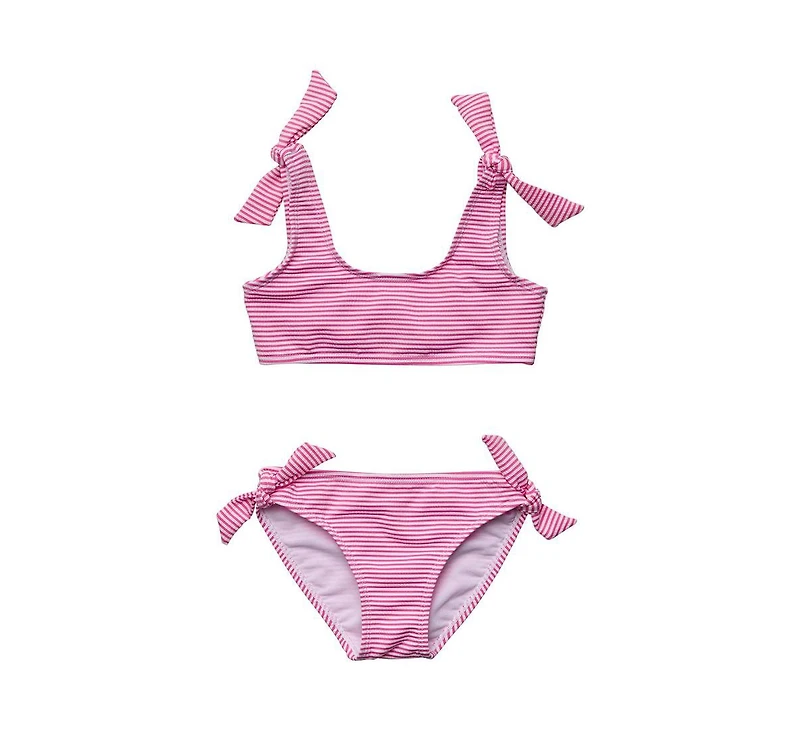 Snapper Rock Big Girls Toddler|Child Raspberry Stripe Tie Crop Bikini