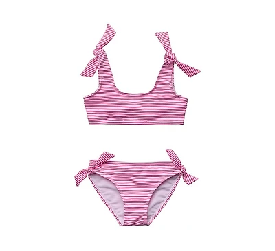 Snapper Rock Big Girls Toddler|Child Raspberry Stripe Tie Crop Bikini