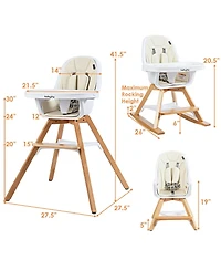 Costway Toddler 3-in-1 Convertible Wooden High Chair Tray Adjustable Legs