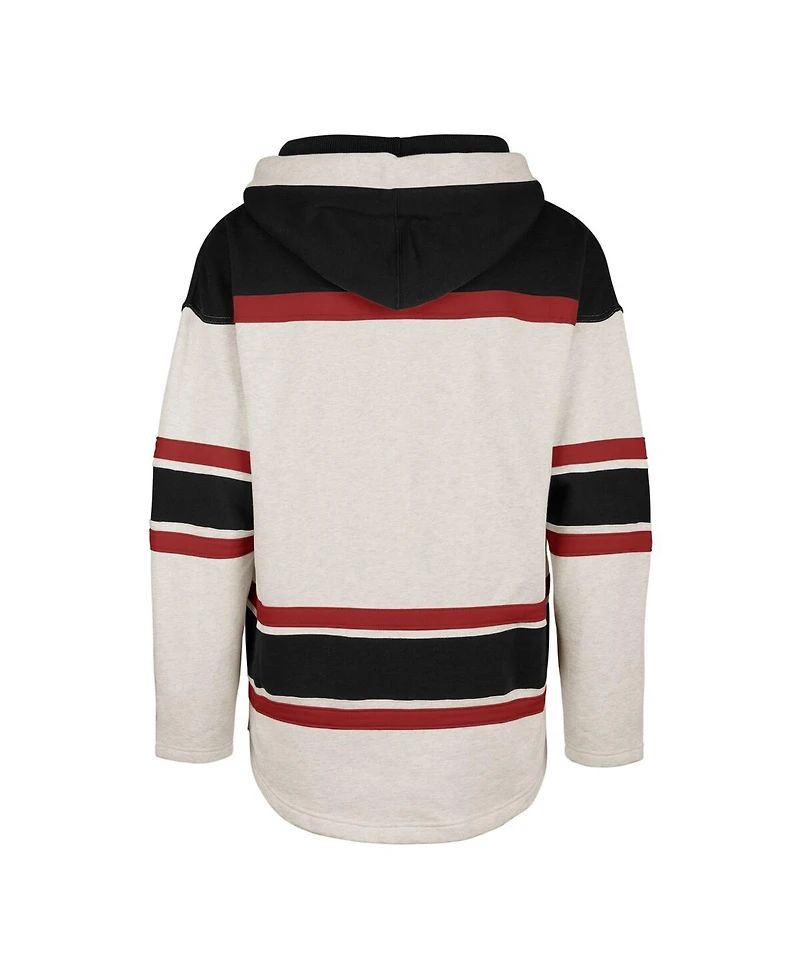 Men's '47 Brand Oatmeal Chicago Blackhawks Rockaway Lace-Up Pullover Hoodie