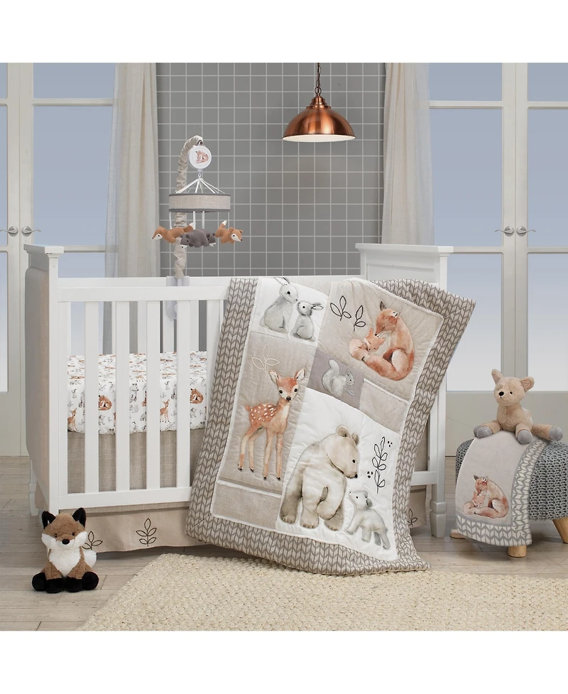 Lambs & Ivy Baby Painted Forest Gray/Beige Woodland Animals 4-Piece Nursery Crib Bedding Set