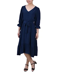 Ny Collection Women's 3/4 Sleeve Flounced Dress