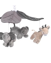 Lambs & Ivy Baby Jungle Animals Gray/Tan Musical Crib Mobile Soother Toy