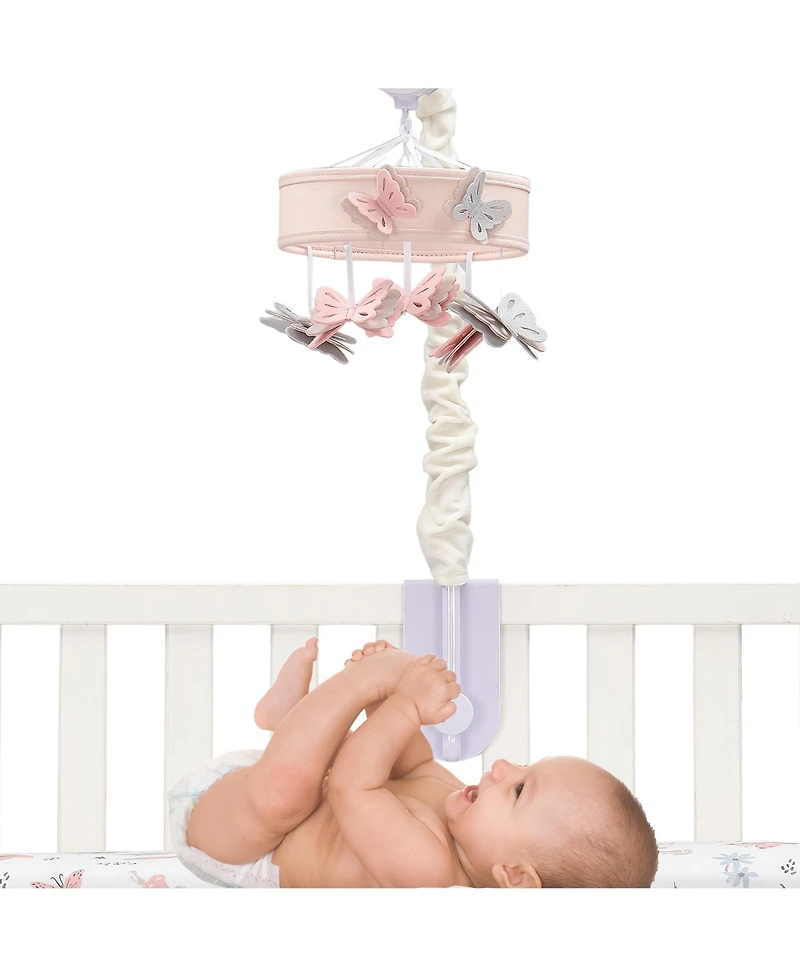 Lambs & Ivy Baby Blooms Pink Butterfly Musical Baby Crib Mobile Soother Toy