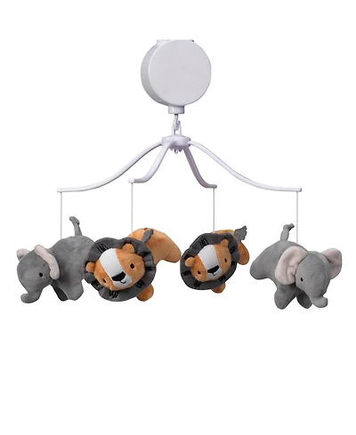 Bedtime Originals Jungle Fun Gray/Orange Elephant and Lion Safari Musical Baby Crib Mobile