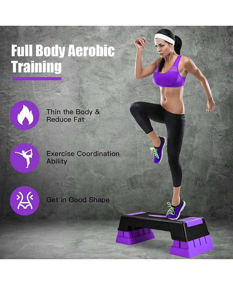 Aerobic Exercise Stepper Trainer W/Riser Adjustable Height