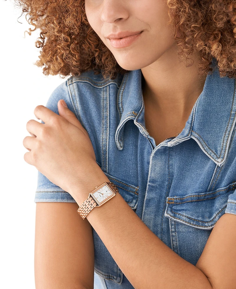 Fossil Women's Raquel Three-Hand Date Rose Gold-Tone Stainless Steel Bracelet Watch, 23mm