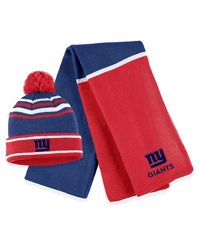 Women's Wear by Erin Andrews Royal New York Giants Colorblock Cuffed Knit Hat with Pom and Scarf Set
