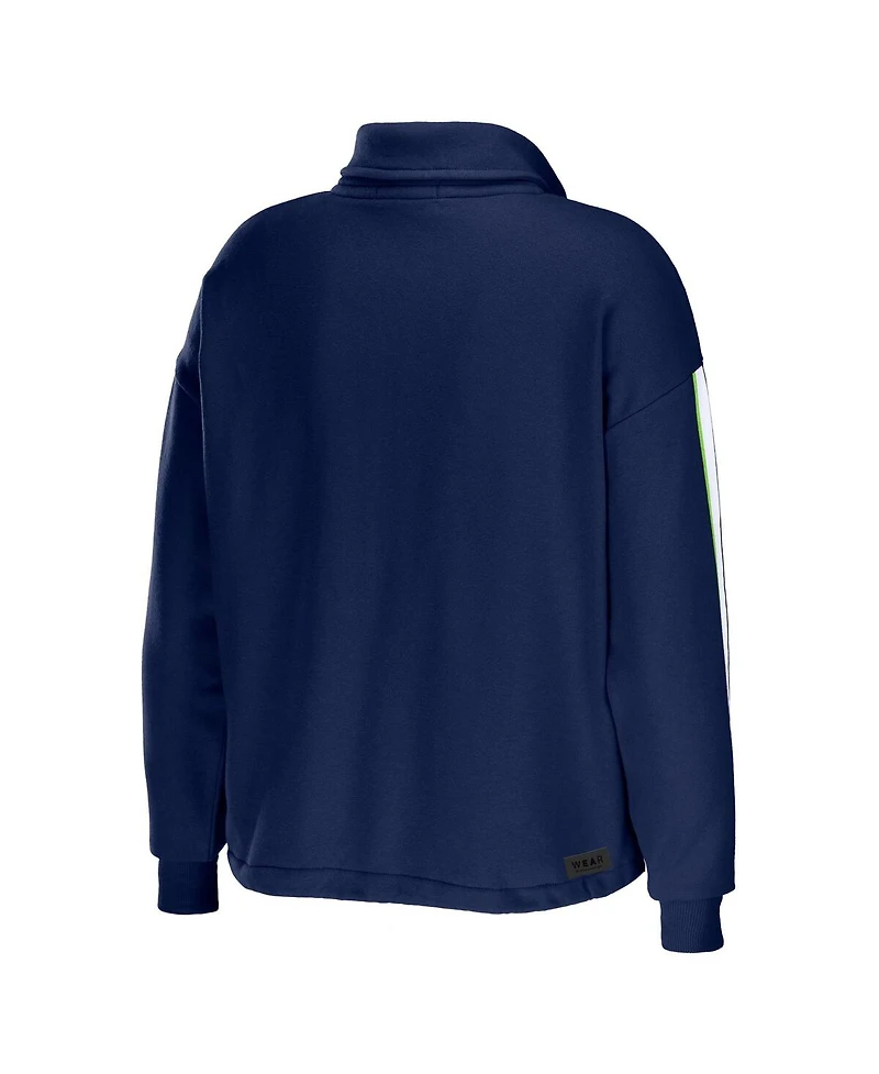 Women's Wear by Erin Andrews College Navy Seattle Seahawks Logo Stripe Half-Zip Top