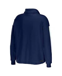 Women's Wear by Erin Andrews College Navy Seattle Seahawks Logo Stripe Half-Zip Top