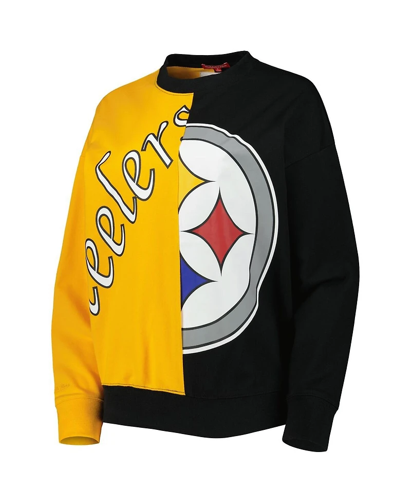Women's Mitchell & Ness Black, Gold Pittsburgh Steelers Big Face Pullover Sweatshirt
