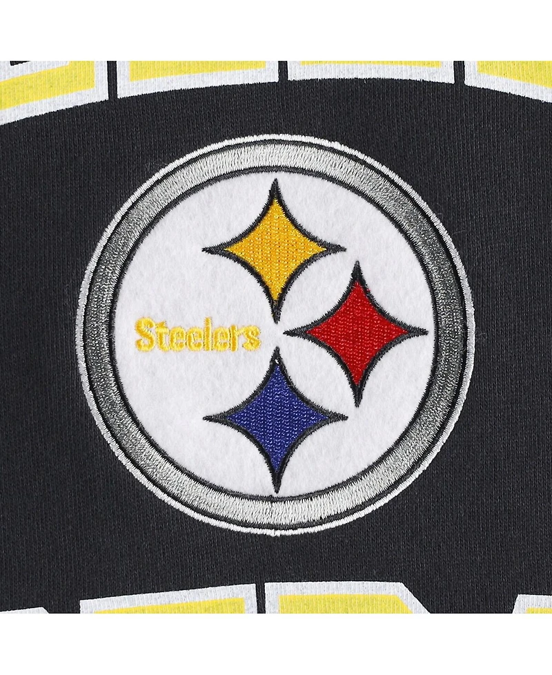 Men's Mitchell & Ness Black Pittsburgh Steelers Washed Short Sleeve Pullover Hoodie