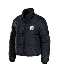 Women's Wear by Erin Andrews Black Pittsburgh Steelers Puffer Full-Zip Jacket