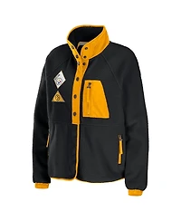 Women's Wear by Erin Andrews Black Pittsburgh Steelers Polar Fleece Raglan Full-Snap Jacket