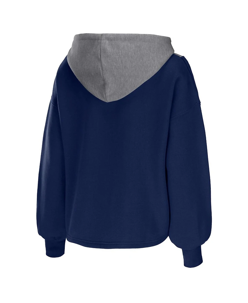 Women's Wear by Erin Andrews Navy Dallas Mavericks Pieced Quarter-Zip Hoodie Jacket