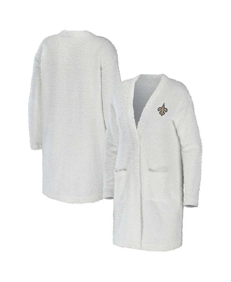 Women's Wear by Erin Andrews Cream New Orleans Saints Cozy Lounge Cardigan Sweater